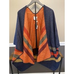 Mira Reversible Cape by Shiraleah Orange Blue Stripes NWT
